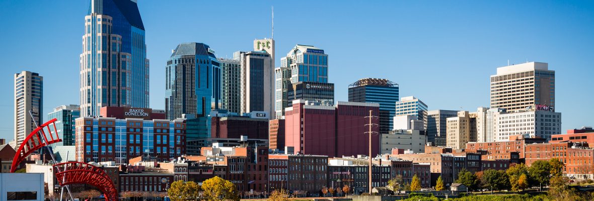 NASHVILLE TN - NOVEMBER 7: Downtown Nashville is seen on a beautiful fall day from across the Cumberland River.